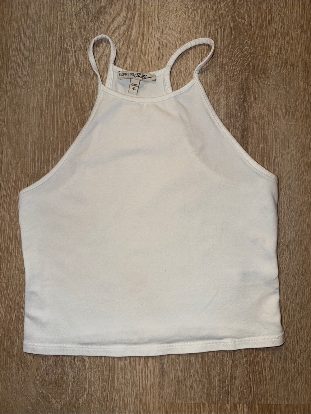 Express White Ribbed High-Neck Crop Camisole